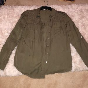 Green Button Down Shirt with Lace